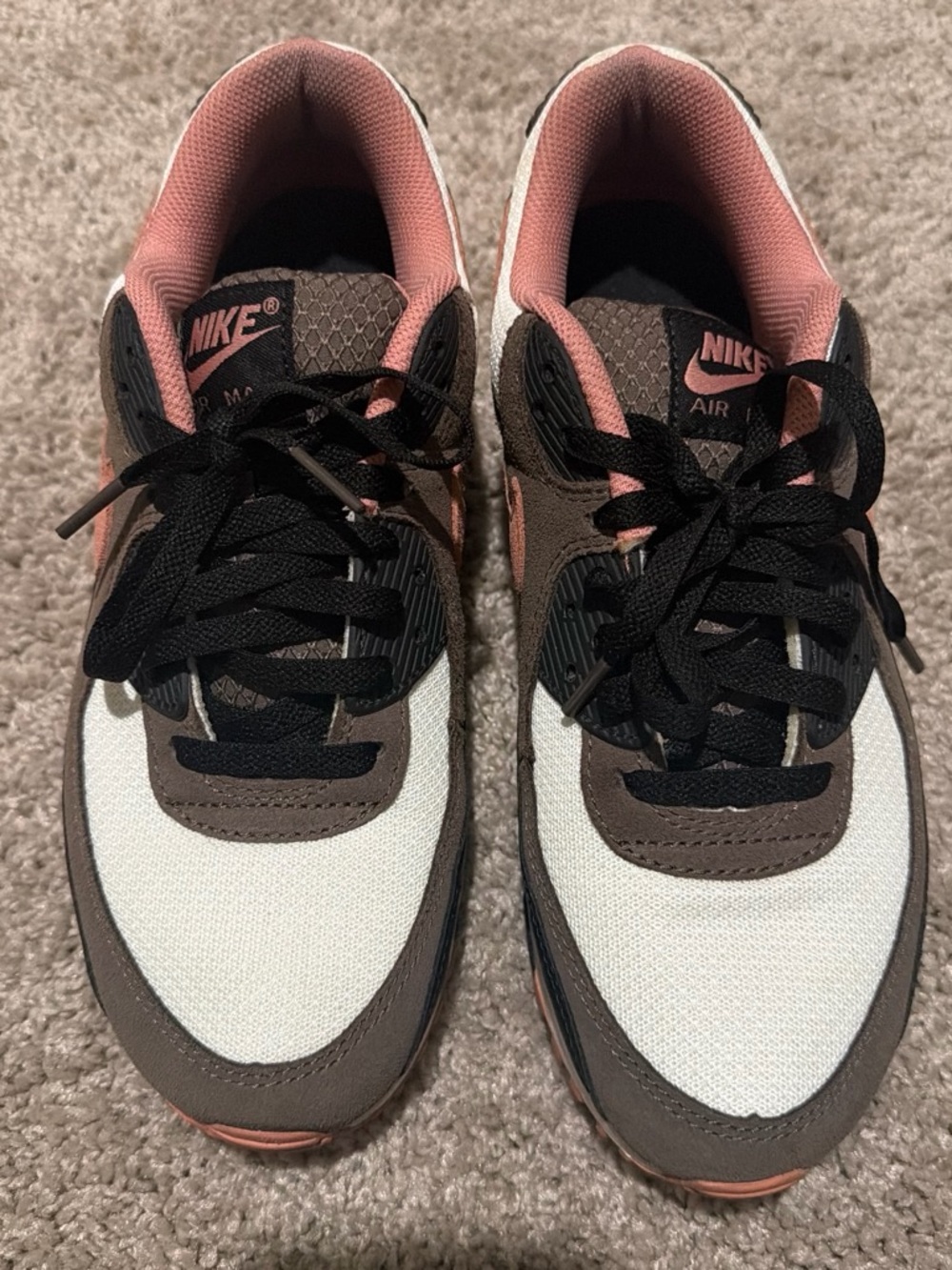 Nike men’s Air Max 90 Low-Top Sneakers in Pink, Brown & White